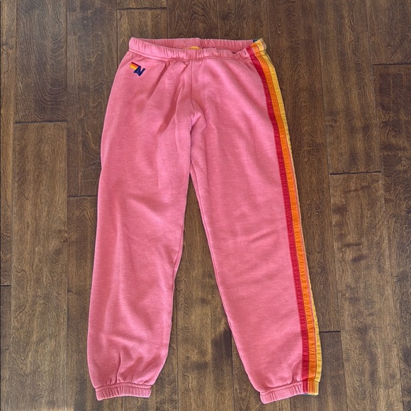 Aviator Nation Pants - Aviator Nation Pink Track Pants with Colorful Stripe